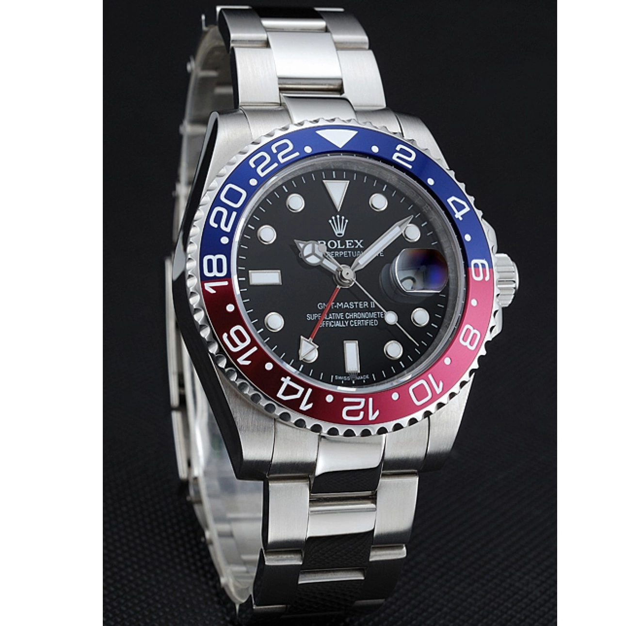 Rolex aaa copy Blue Rose Bezel Dial Red Rolex GMT Black Watch II Master 0518